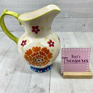 Coastline Imports DUTCH WAX Floral Handpainted Ceramic Handle Beverage Pitcher